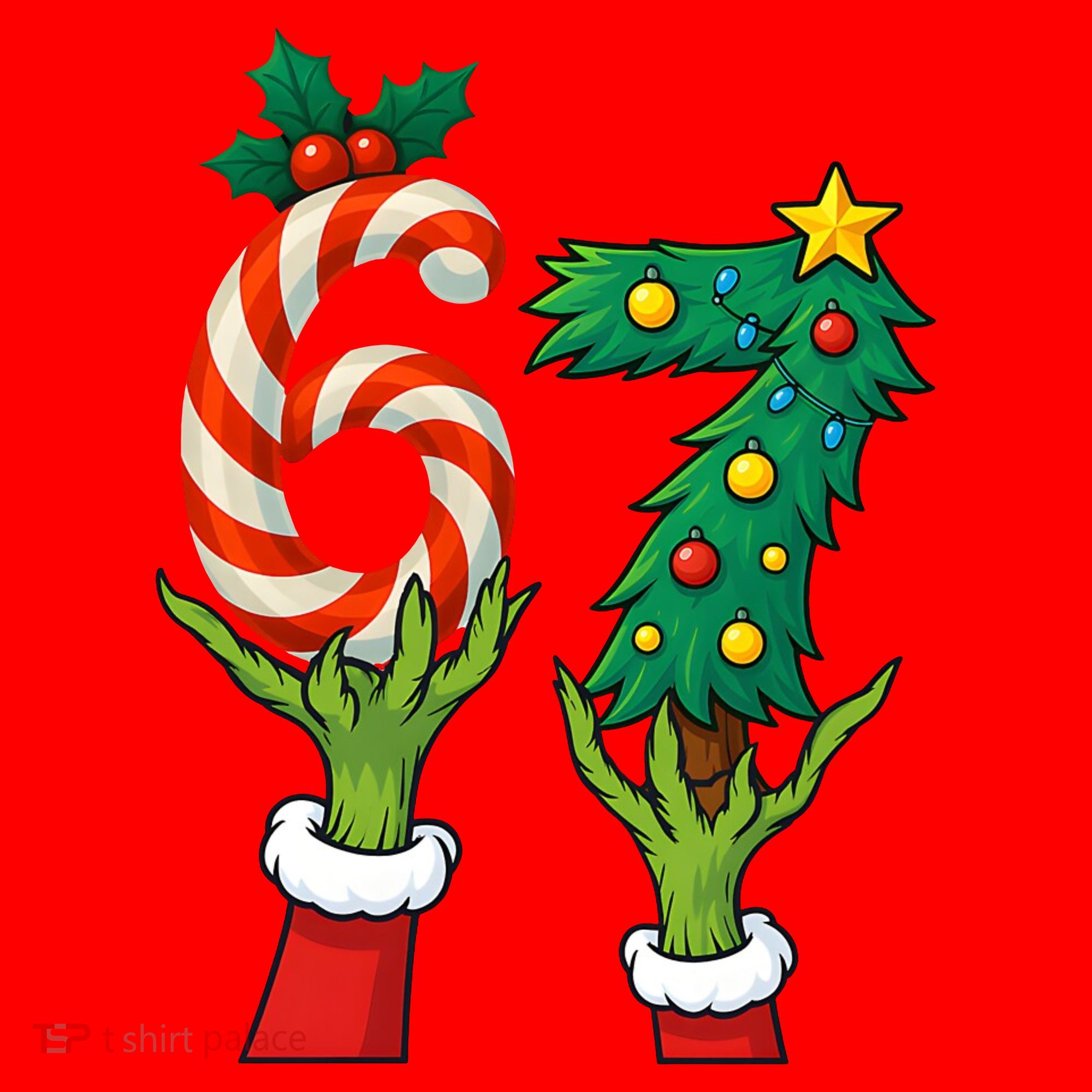 67 Christmas 6-7 Meme Hands Holiday Gen Alpha Santa Hat