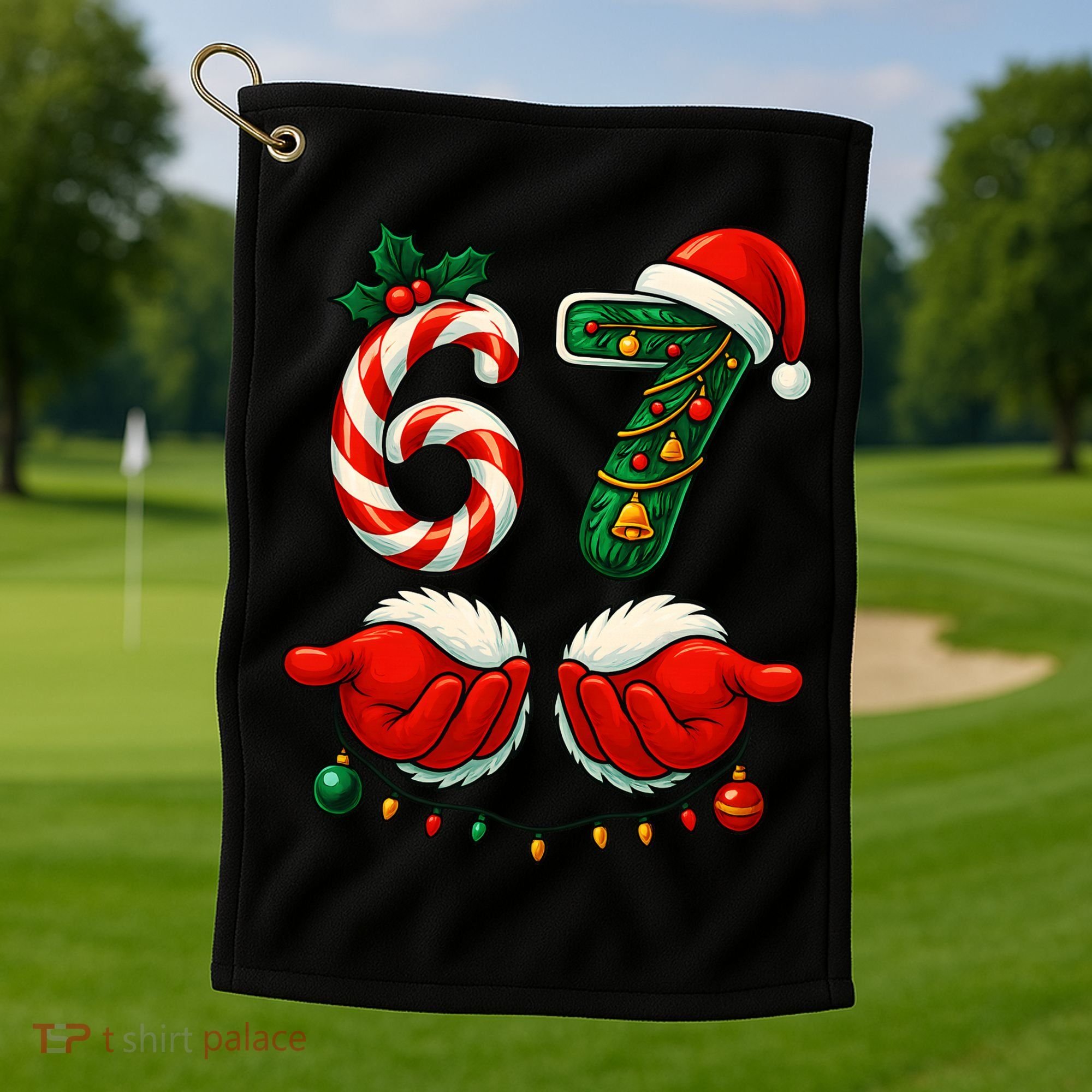 67 Christmas 6-7 Meme Holiday Santa Hands Six Seven Golf Towel