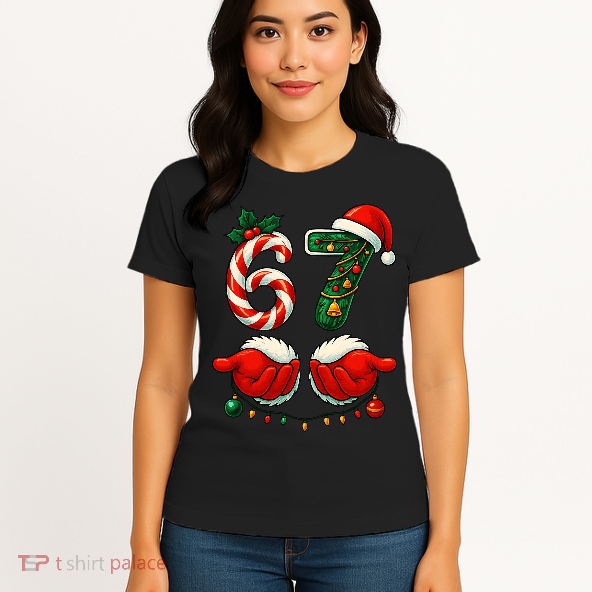 67 Christmas 6-7 Meme Holiday Santa Hands Six Seven Women's T-Shirt