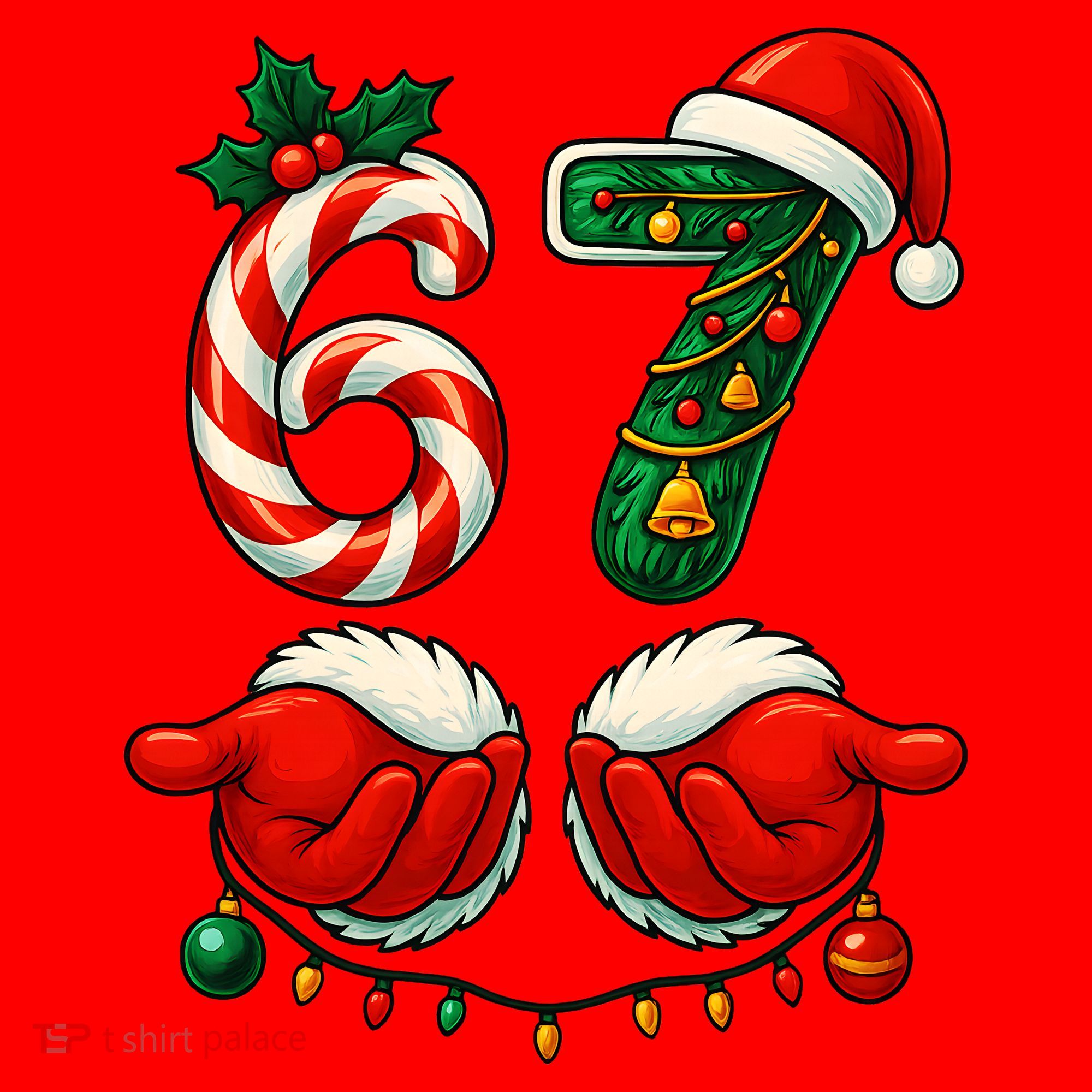 67 Christmas 6-7 Meme Holiday Santa Hands Six Seven Santa Hat