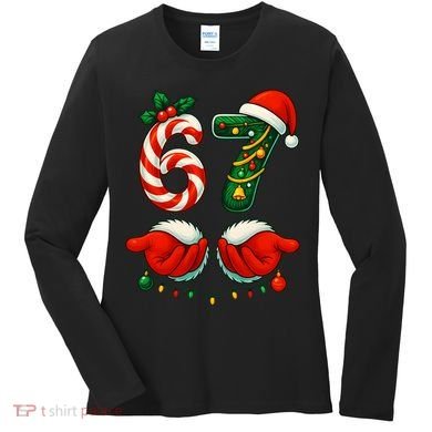 67 Christmas 6-7 Meme Festive Gen Alpha Slang Women's Long Sleeve Shirt