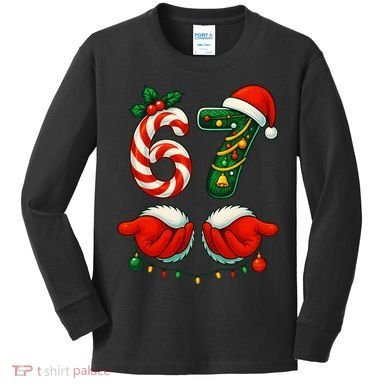 67 Christmas 6-7 Meme Festive Gen Alpha Slang Kids Long Sleeve Shirt