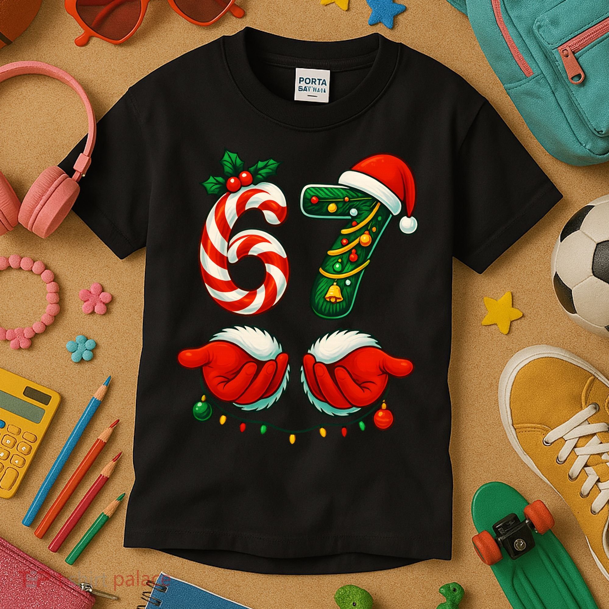 67 Christmas 6-7 Meme Festive Gen Alpha Slang Kids T-Shirt