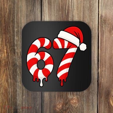 67 Christmas Candy Cane Number Sixty Seven Santa  Coaster