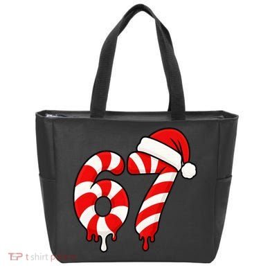 67 Christmas Candy Cane Number Sixty Seven Santa  Tote Bag