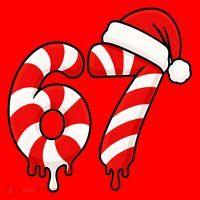 67 Christmas Candy Cane Number Sixty Seven Santa  Santa Hat thumb 1
