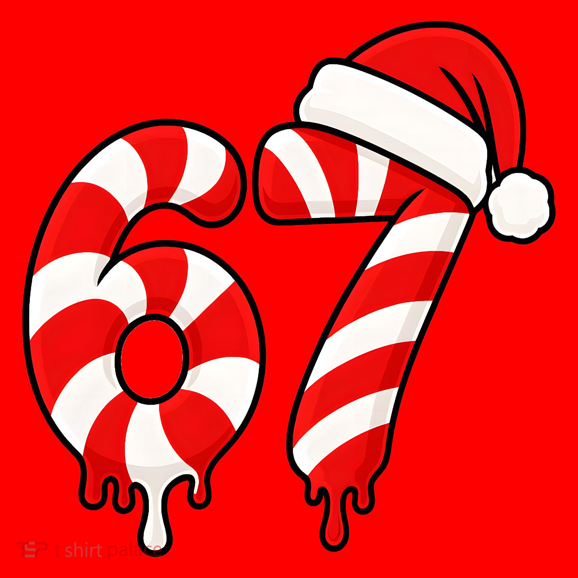 67 Christmas Candy Cane Number Sixty Seven Santa  Santa Hat