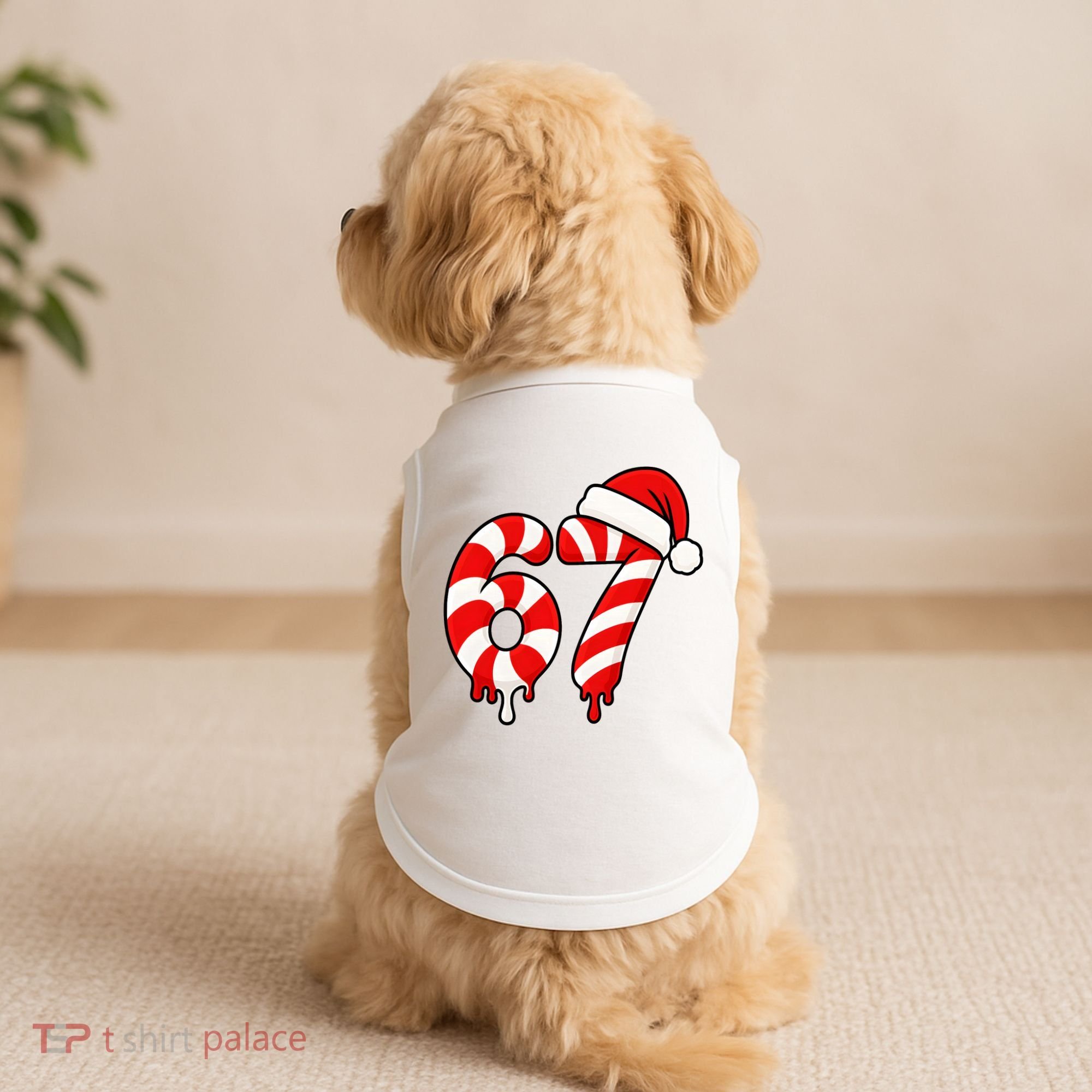 67 Christmas Candy Cane Number Sixty Seven Santa  Doggie Tank