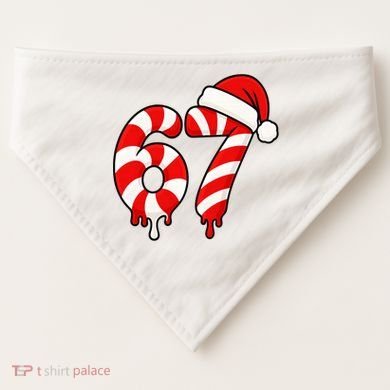 67 Christmas Candy Cane Number Sixty Seven Santa  USA-Made Doggie Bandana