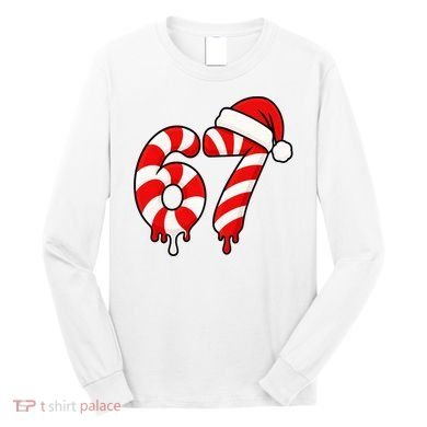 67 Christmas Candy Cane Number Sixty Seven Santa  Long Sleeve Shirt