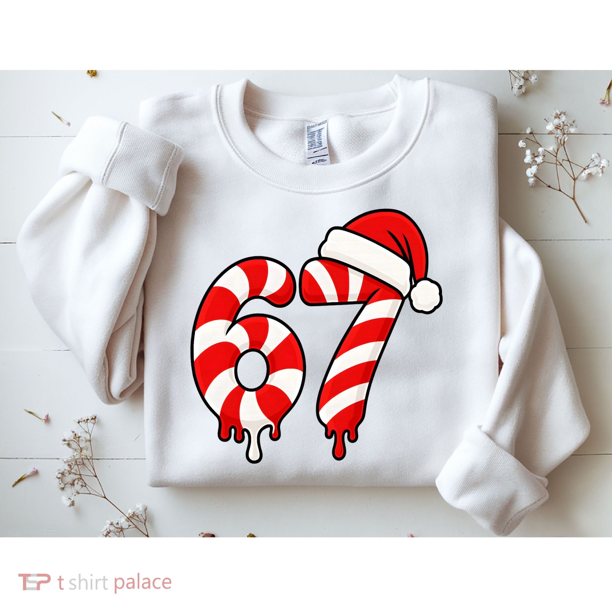 67 Christmas Candy Cane Number Sixty Seven Santa  Sweatshirt