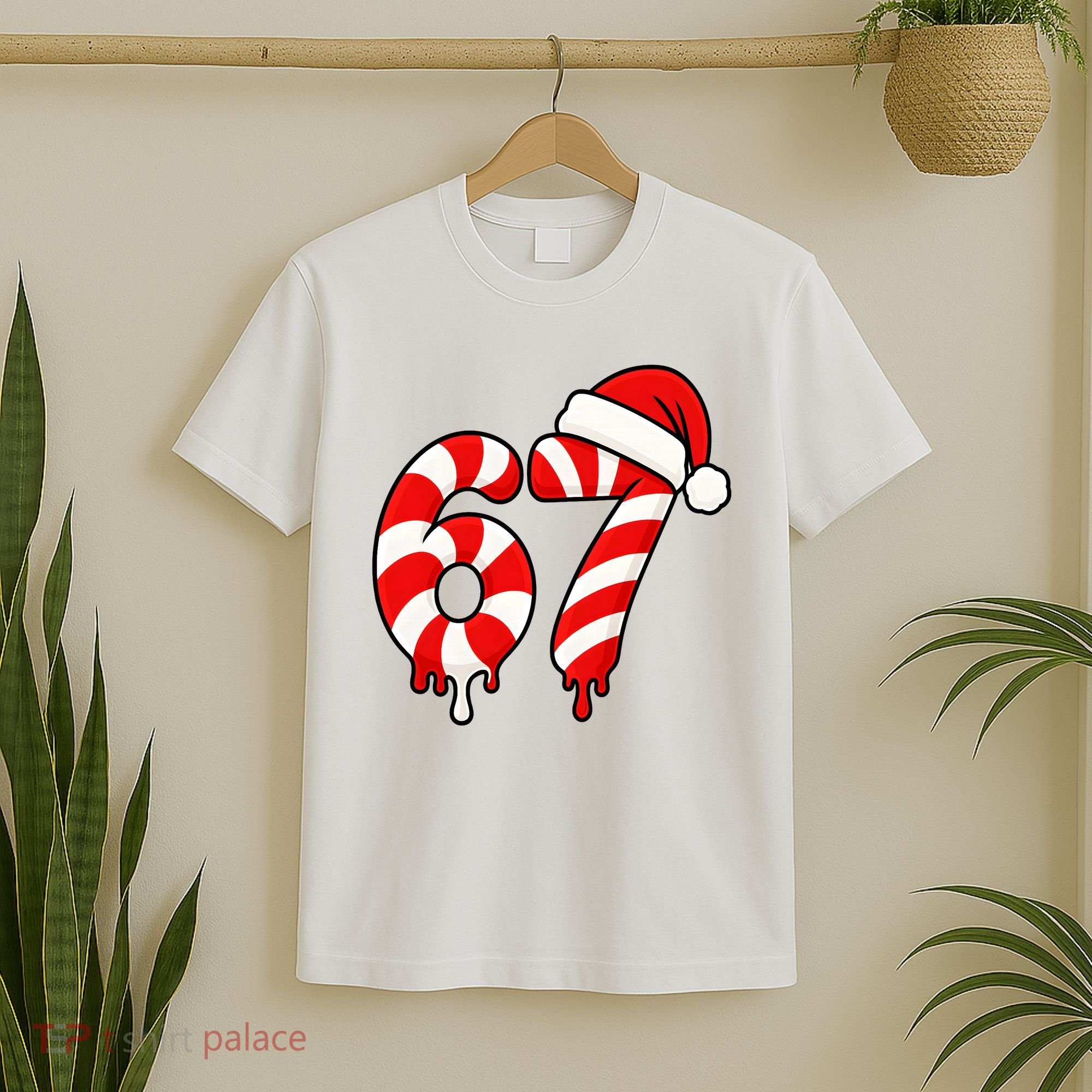 67 Christmas Candy Cane Number Sixty Seven Santa  T-Shirt