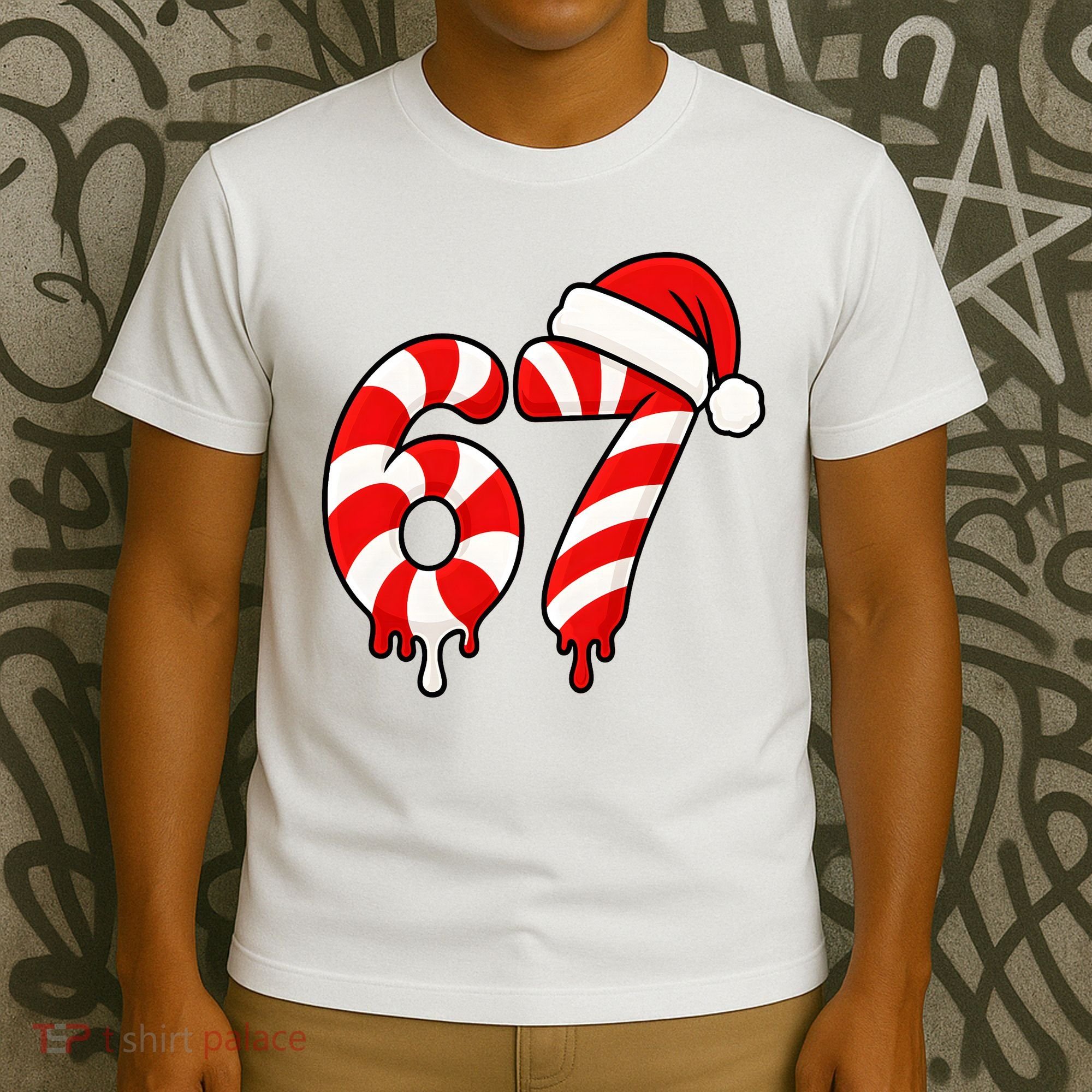 67 Christmas Candy Cane Number Sixty Seven Santa  T-Shirt