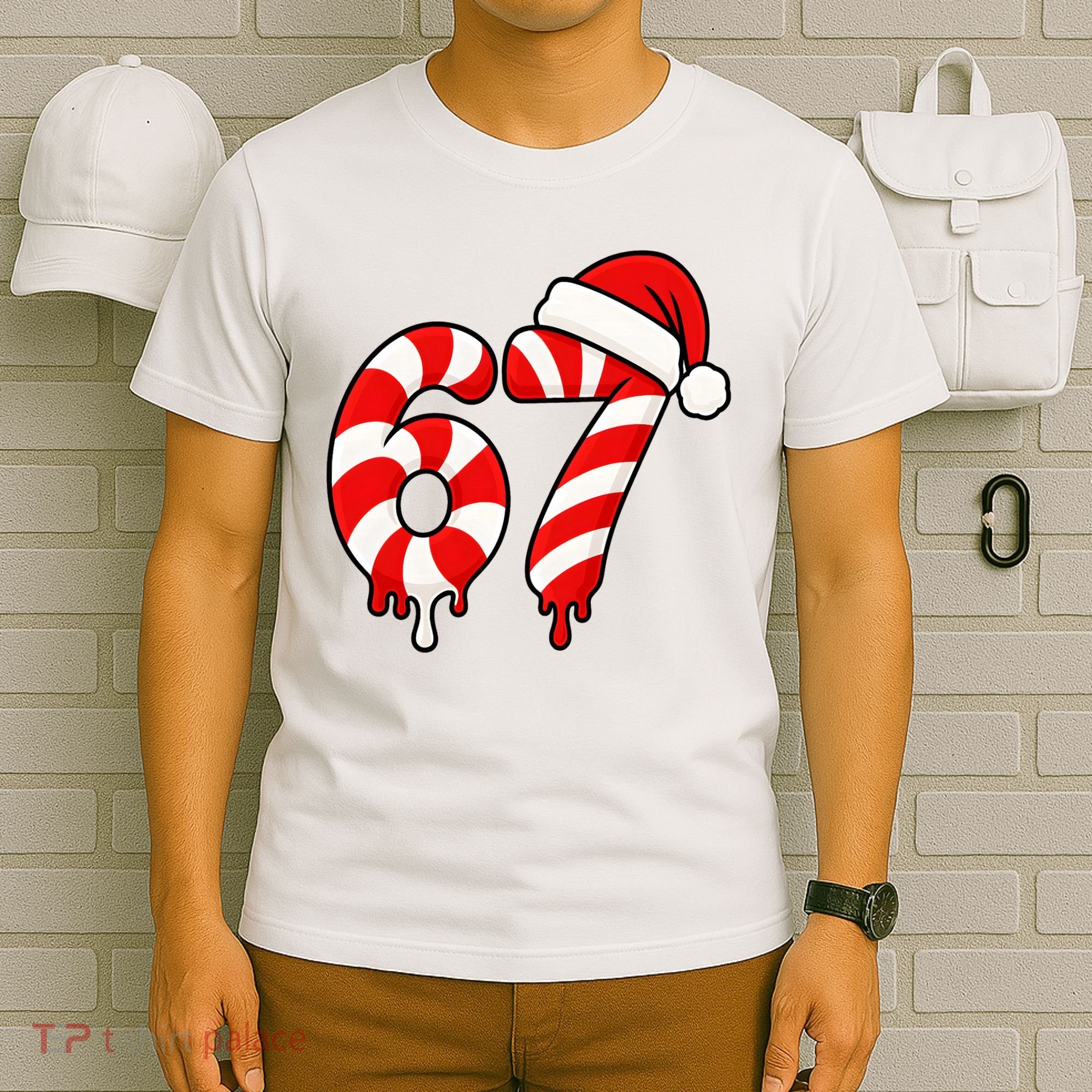 67 Christmas Candy Cane Number Sixty Seven Santa  T-Shirt