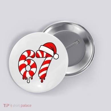 67 Christmas Candy Cane Number Sixty Seven Santa  Button