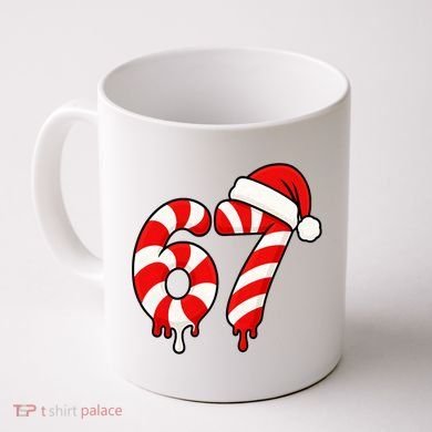 67 Christmas Candy Cane Number Sixty Seven Santa  Coffee Mug