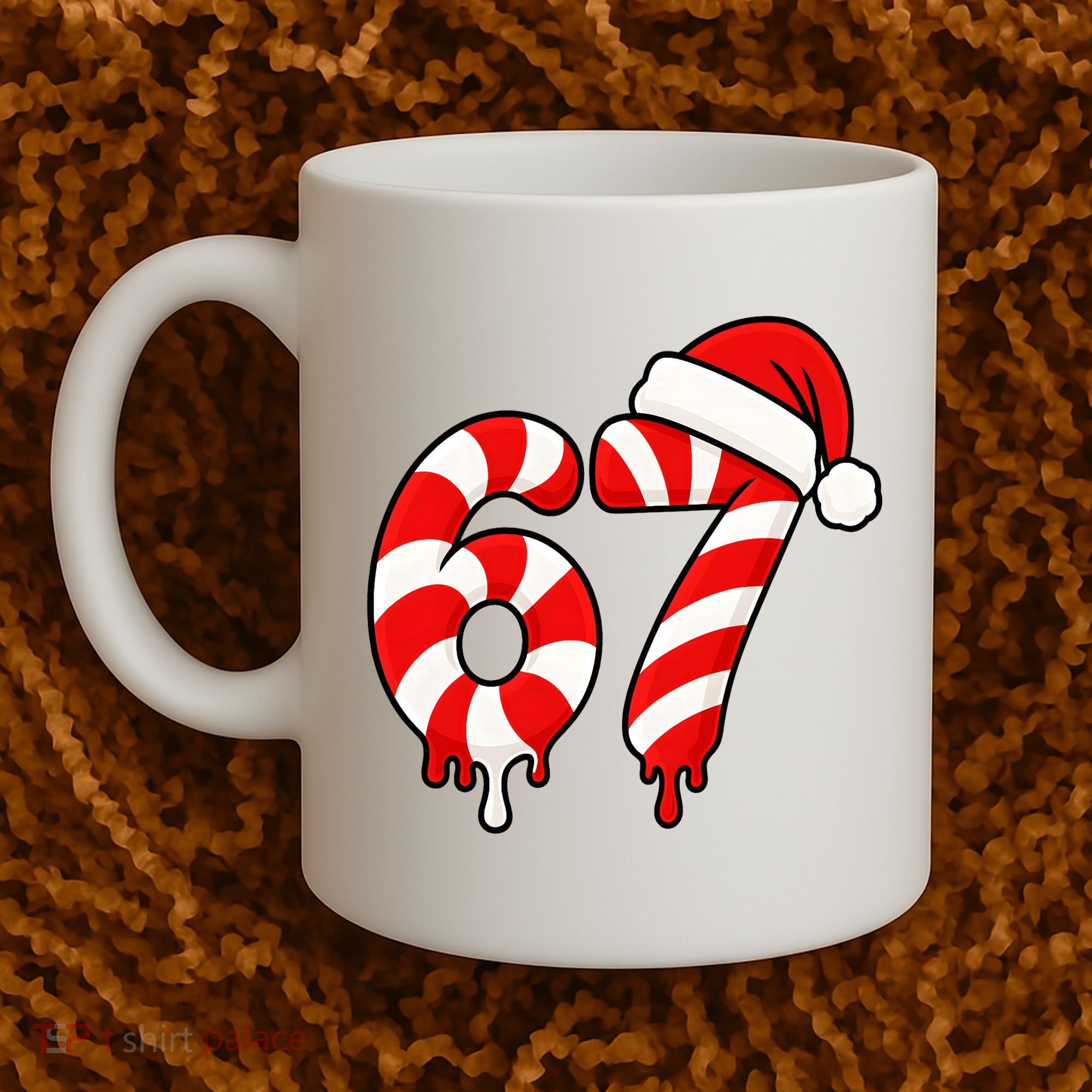 67 Christmas Candy Cane Number Sixty Seven Santa  Coffee Mug