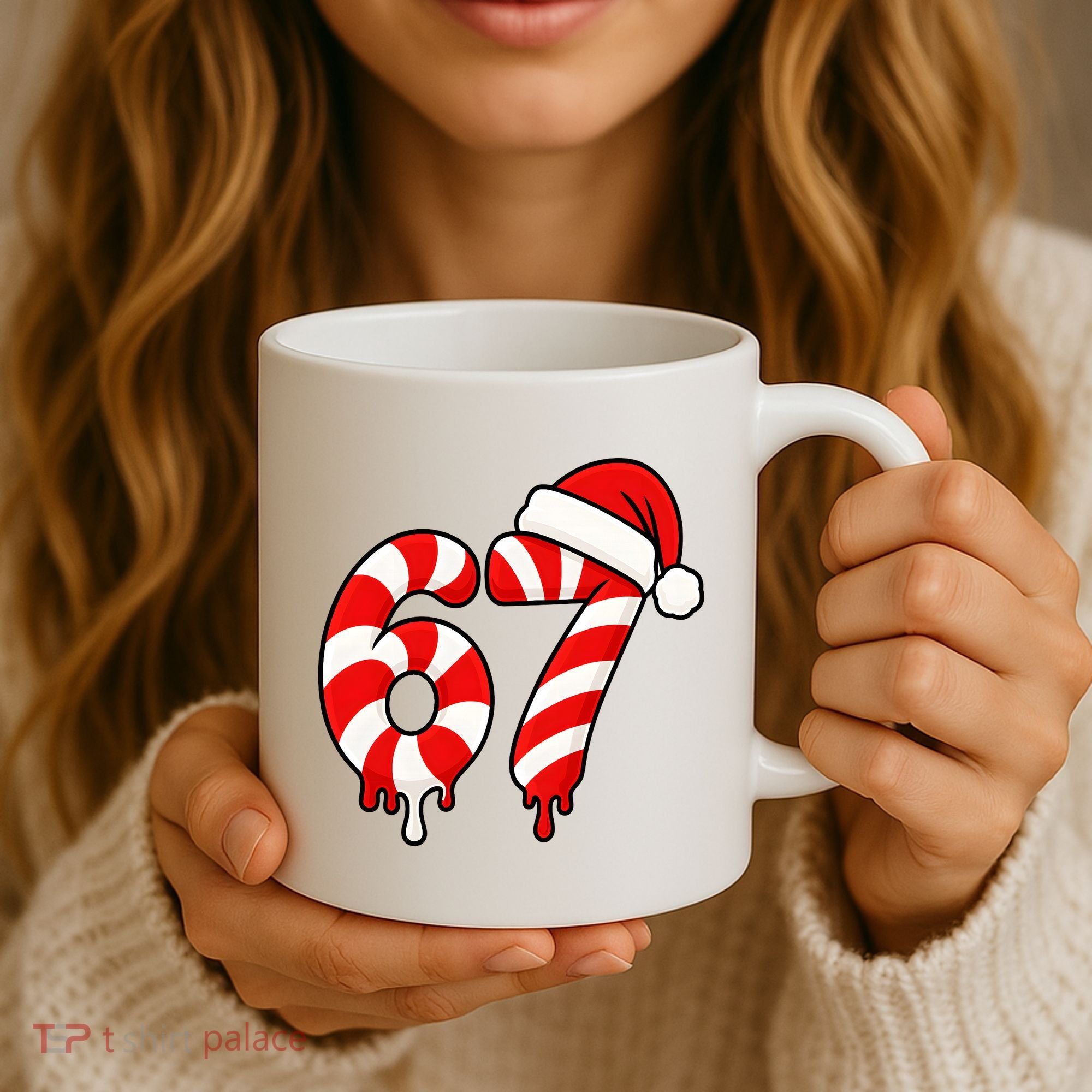 67 Christmas Candy Cane Number Sixty Seven Santa  Coffee Mug