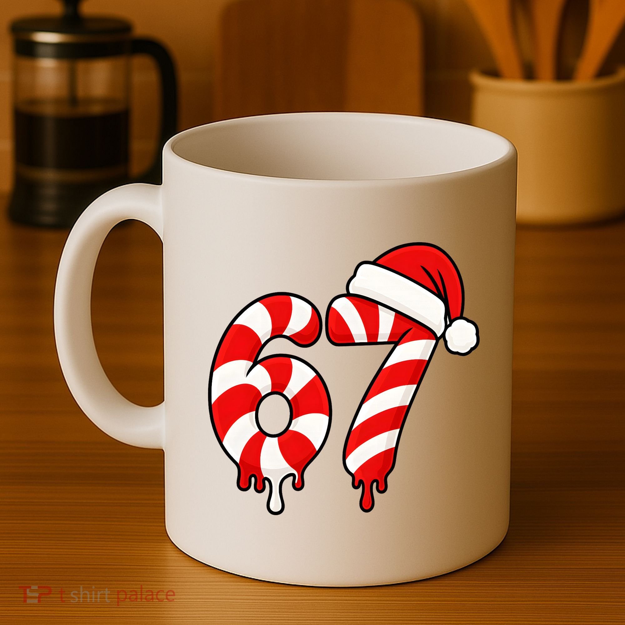 67 Christmas Candy Cane Number Sixty Seven Santa  Coffee Mug