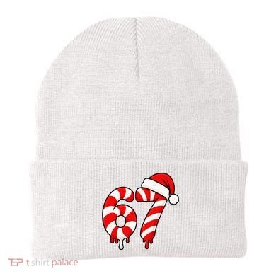 67 Christmas Candy Cane Number Sixty Seven Santa  Beanie