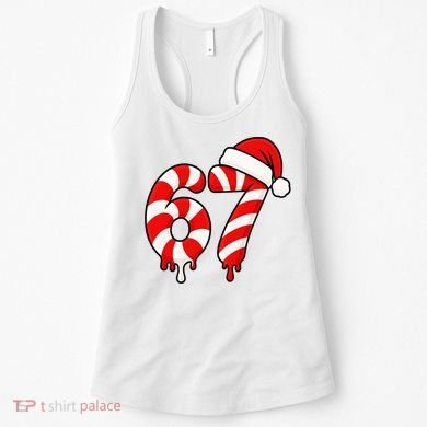 67 Christmas Candy Cane Number Sixty Seven Santa  Women's Tank Top