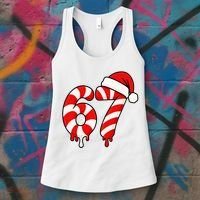 67 Christmas Candy Cane Number Sixty Seven Santa  Women's Tank Top thumb 3