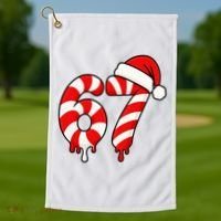 67 Christmas Candy Cane Number Sixty Seven Santa  Golf Towel thumb 1