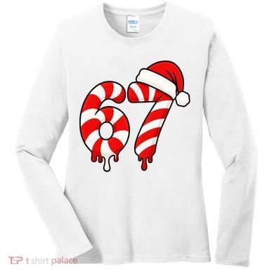67 Christmas Candy Cane Number Sixty Seven Santa  Women's Long Sleeve Shirt