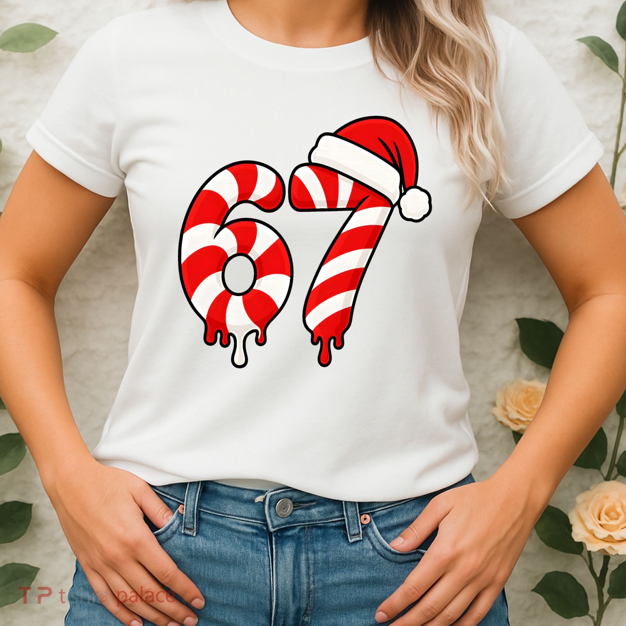 67 Christmas Candy Cane Number Sixty Seven Santa  Women's T-Shirt