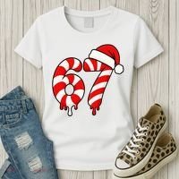 67 Christmas Candy Cane Number Sixty Seven Santa  Women's T-Shirt thumb 3