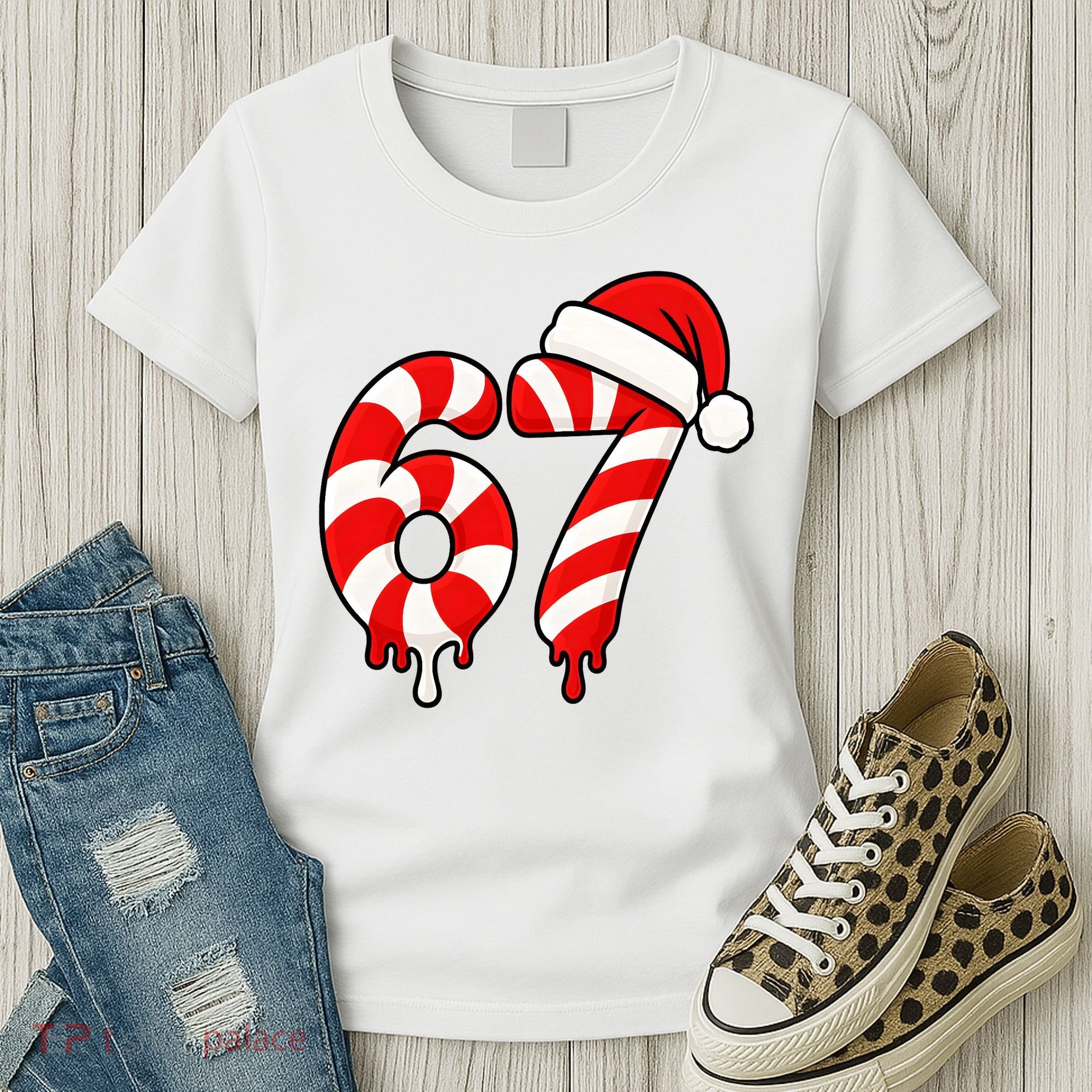 67 Christmas Candy Cane Number Sixty Seven Santa  Women's T-Shirt