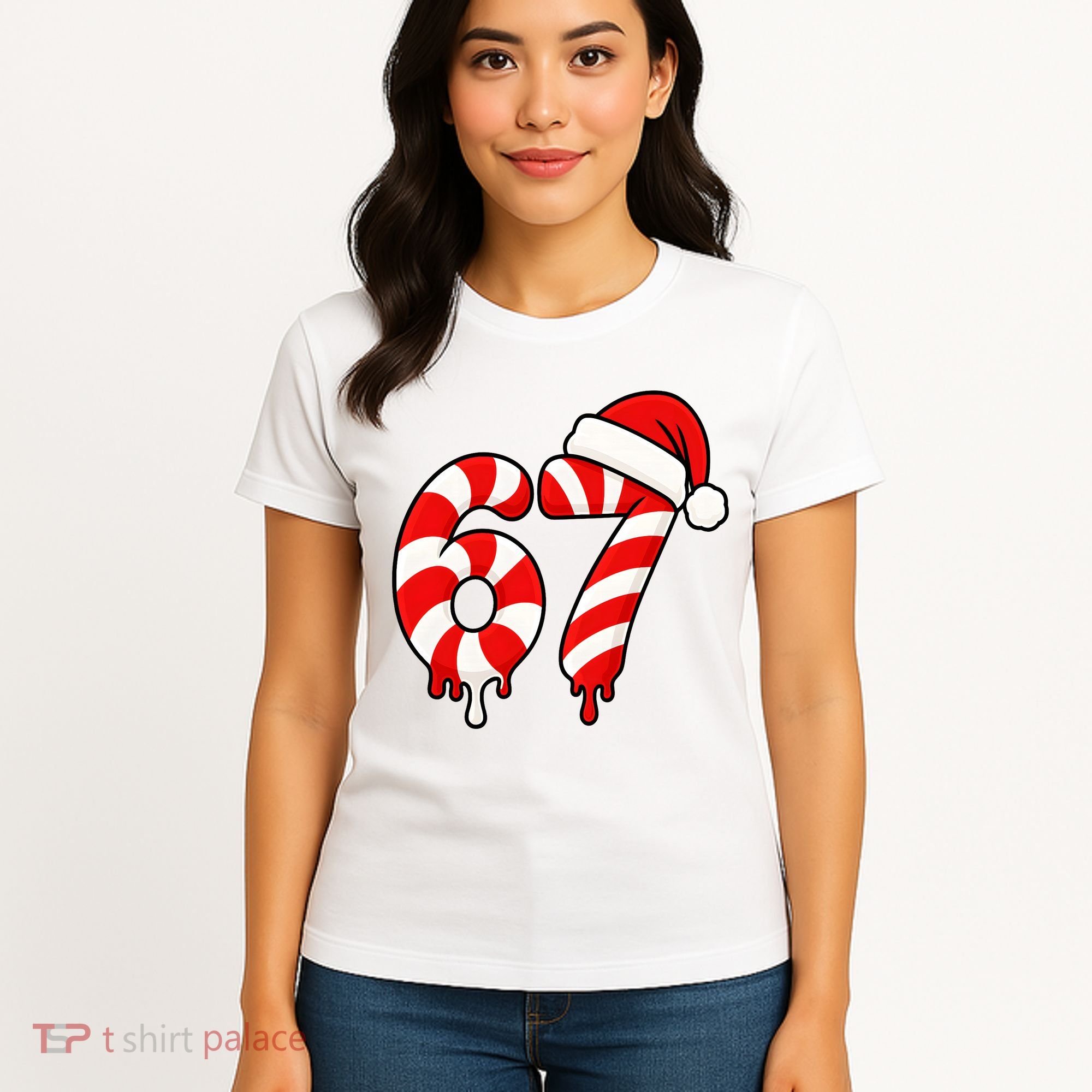 67 Christmas Candy Cane Number Sixty Seven Santa  Women's T-Shirt