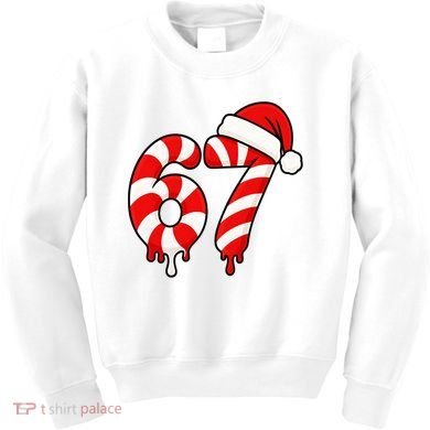 67 Christmas Candy Cane Number Sixty Seven Santa  Kids Sweatshirt