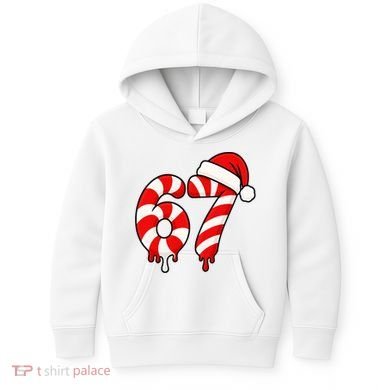 67 Christmas Candy Cane Number Sixty Seven Santa  Kids Hoodie