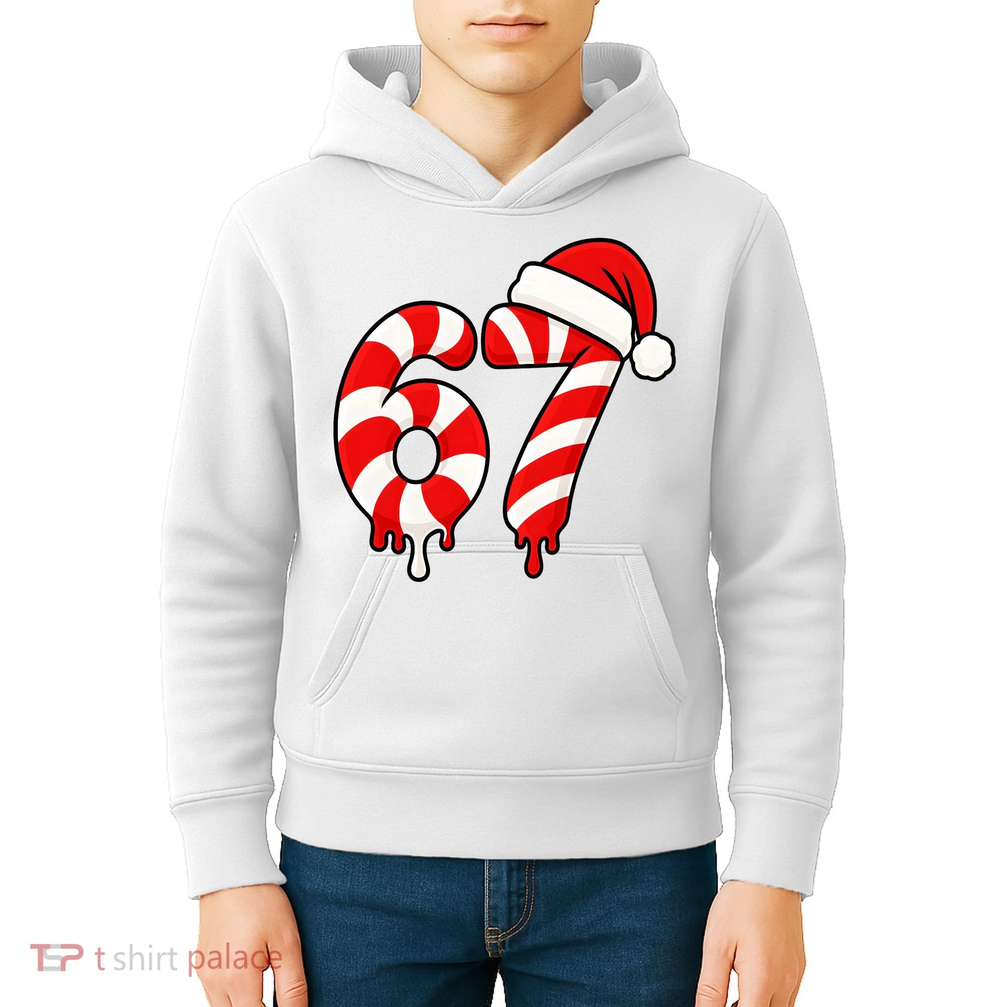 67 Christmas Candy Cane Number Sixty Seven Santa  Kids Hoodie