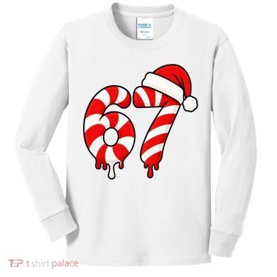 67 Christmas Candy Cane Number Sixty Seven Santa  Kids Long Sleeve Shirt