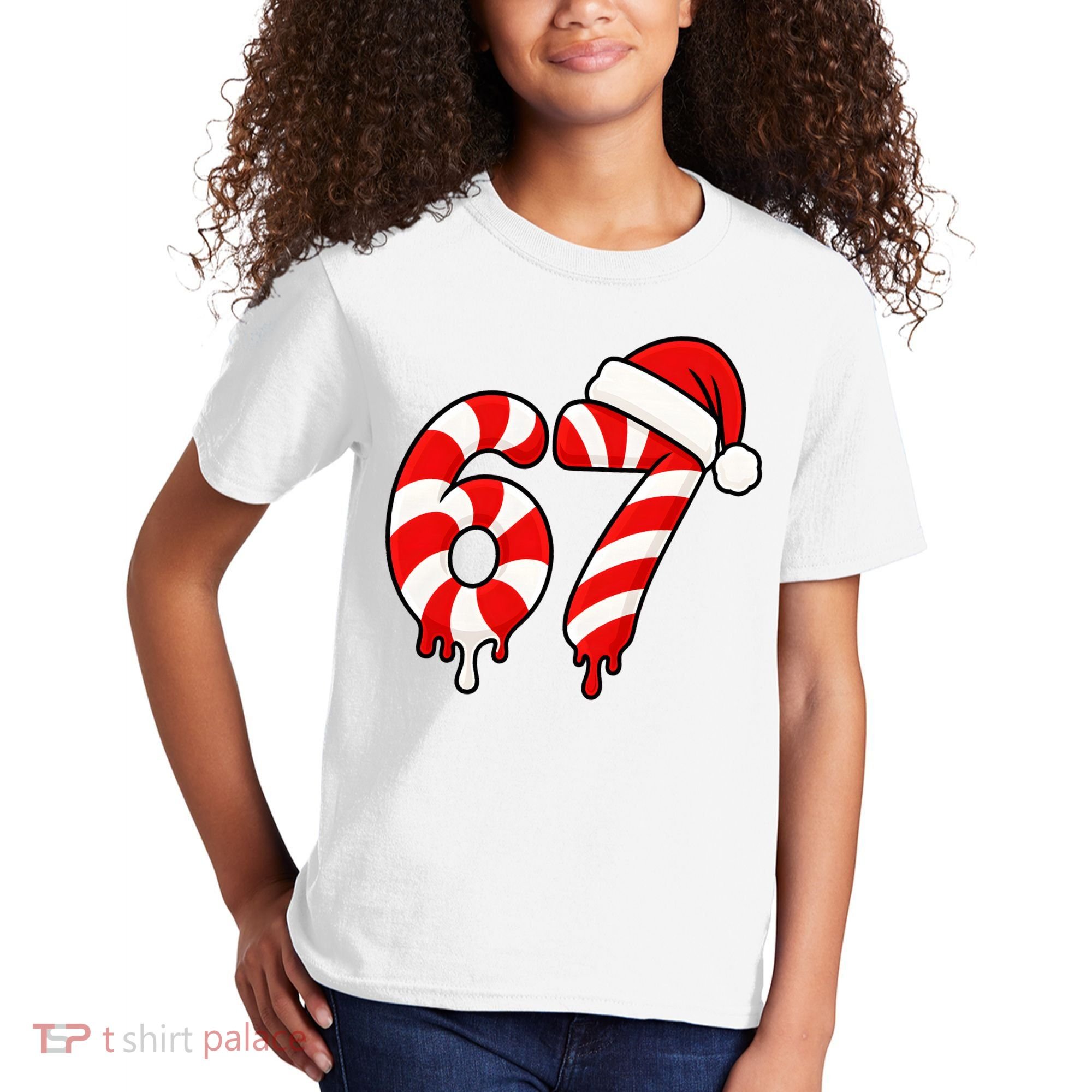 67 Christmas Candy Cane Number Sixty Seven Santa  Kids T-Shirt