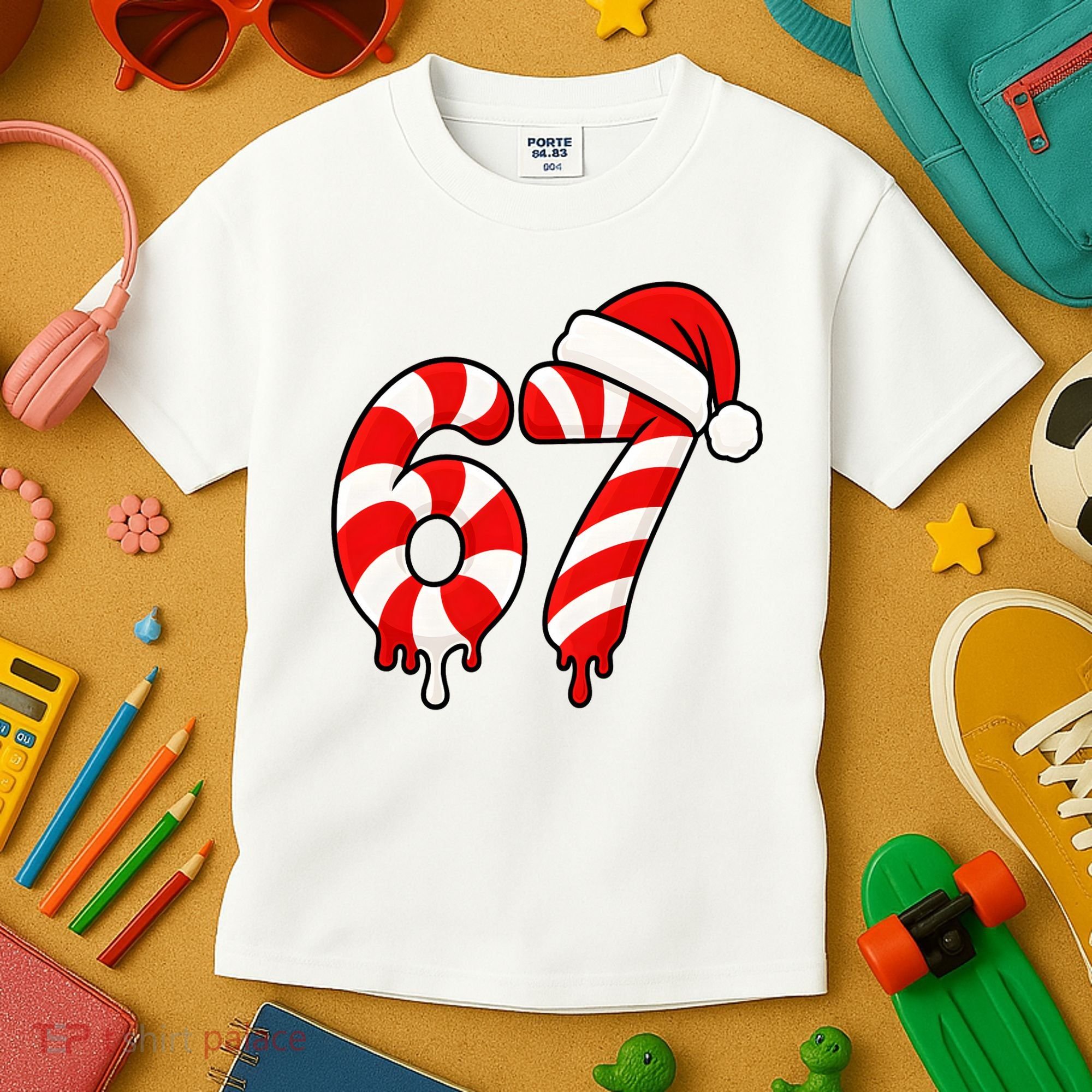 67 Christmas Candy Cane Number Sixty Seven Santa  Kids T-Shirt