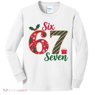 67 Christmas Festive 6-7 Six Seven Meme Kids Long Sleeve Shirt