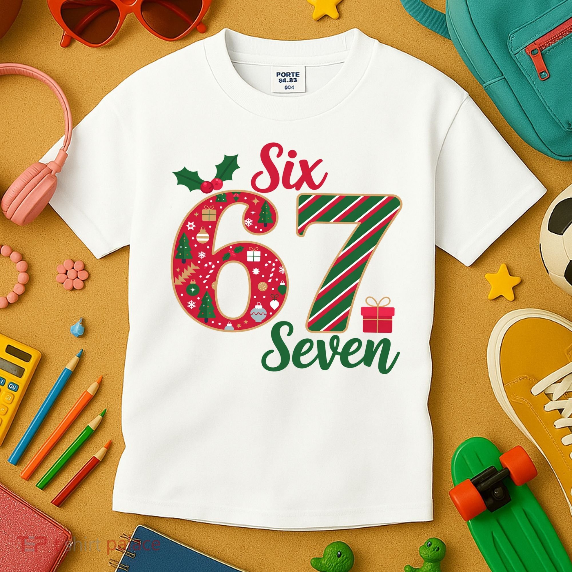 67 Christmas Festive 6-7 Six Seven Meme Kids T-Shirt