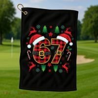 67 Christmas Plaid Number Viral Meme 6-7 Six Seven Golf Towel thumb 1