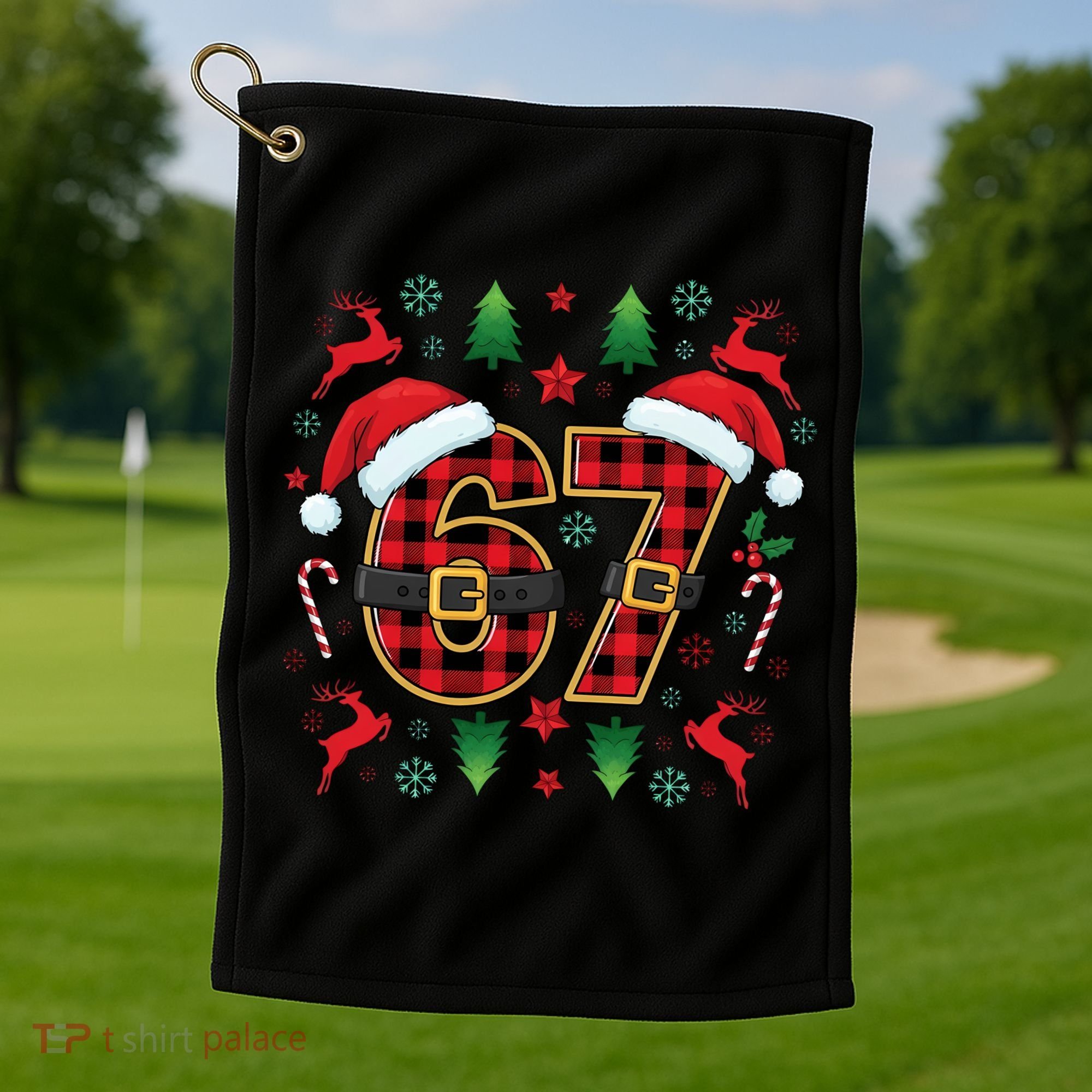 67 Christmas Plaid Number Viral Meme 6-7 Six Seven Golf Towel