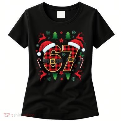 67 Christmas Plaid Number Viral Meme 6-7 Six Seven Women's T-Shirt