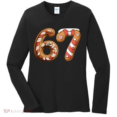 67 Christmas Six Seven Funny Meme Gingerbread Cookies Women's Long Sleeve Shirt