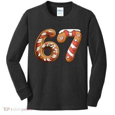 67 Christmas Six Seven Funny Meme Gingerbread Cookies Kids Long Sleeve Shirt