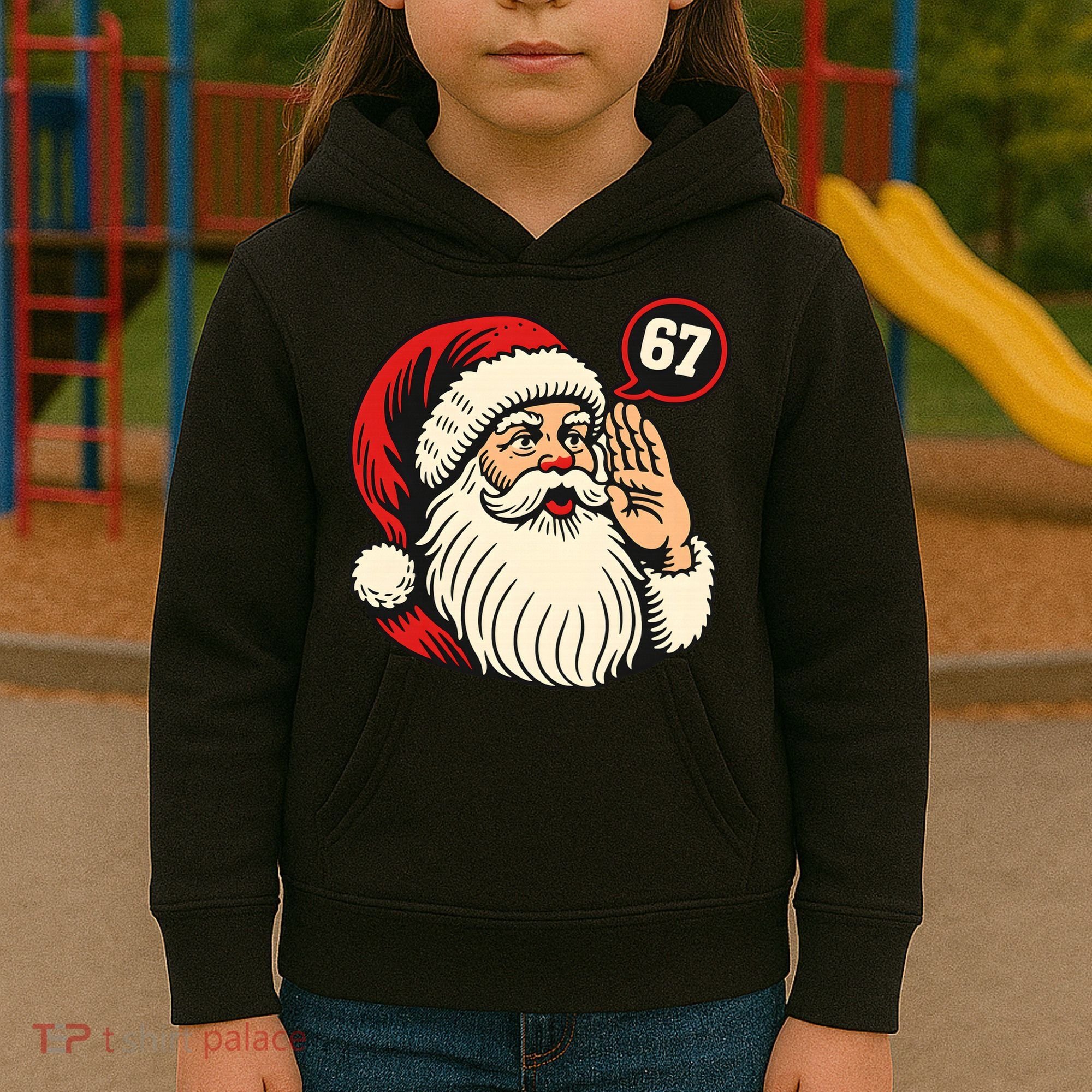 67 Christmas Six Seven Meme Brainrot Santa Claus Kids Hoodie
