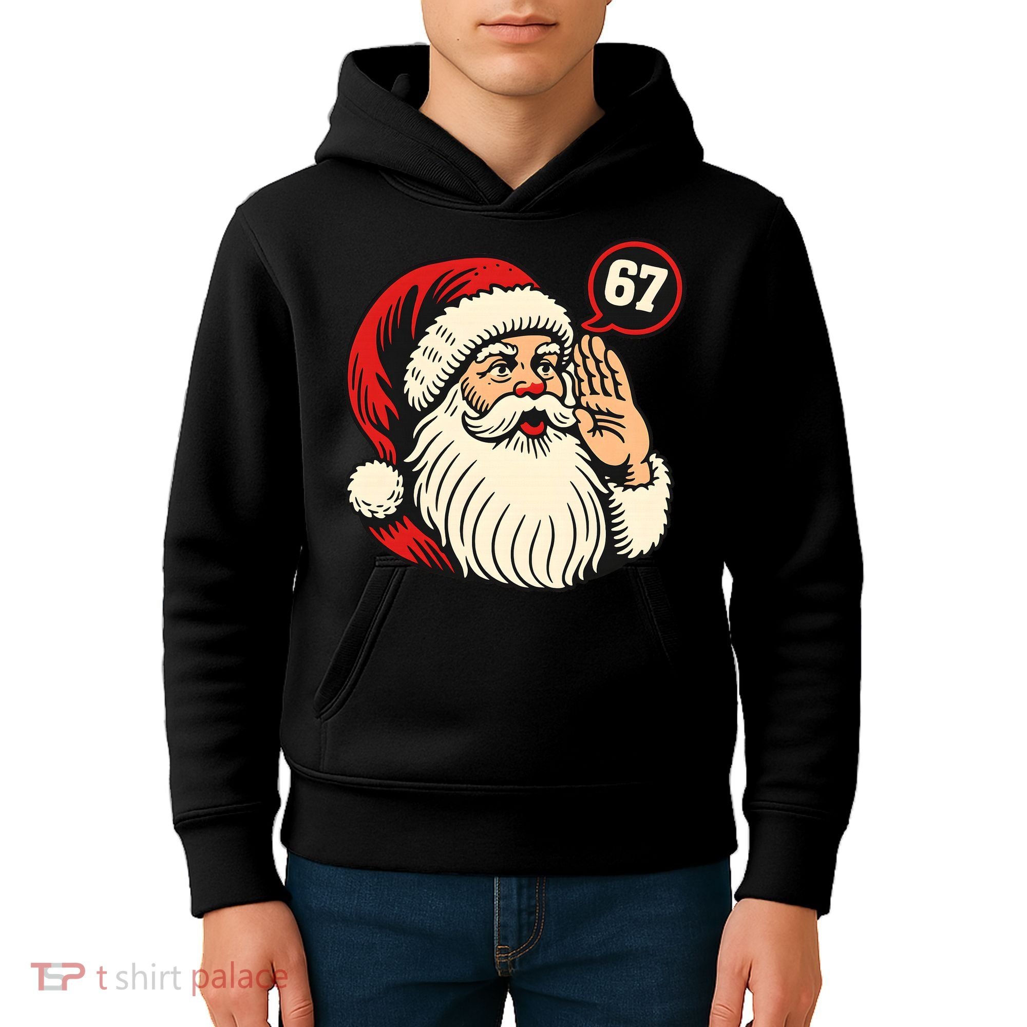 67 Christmas Six Seven Meme Brainrot Santa Claus Kids Hoodie