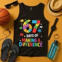 67 Days Of Making A Difference 6-7 Meme Autism Awareness Tank Top thumb 4