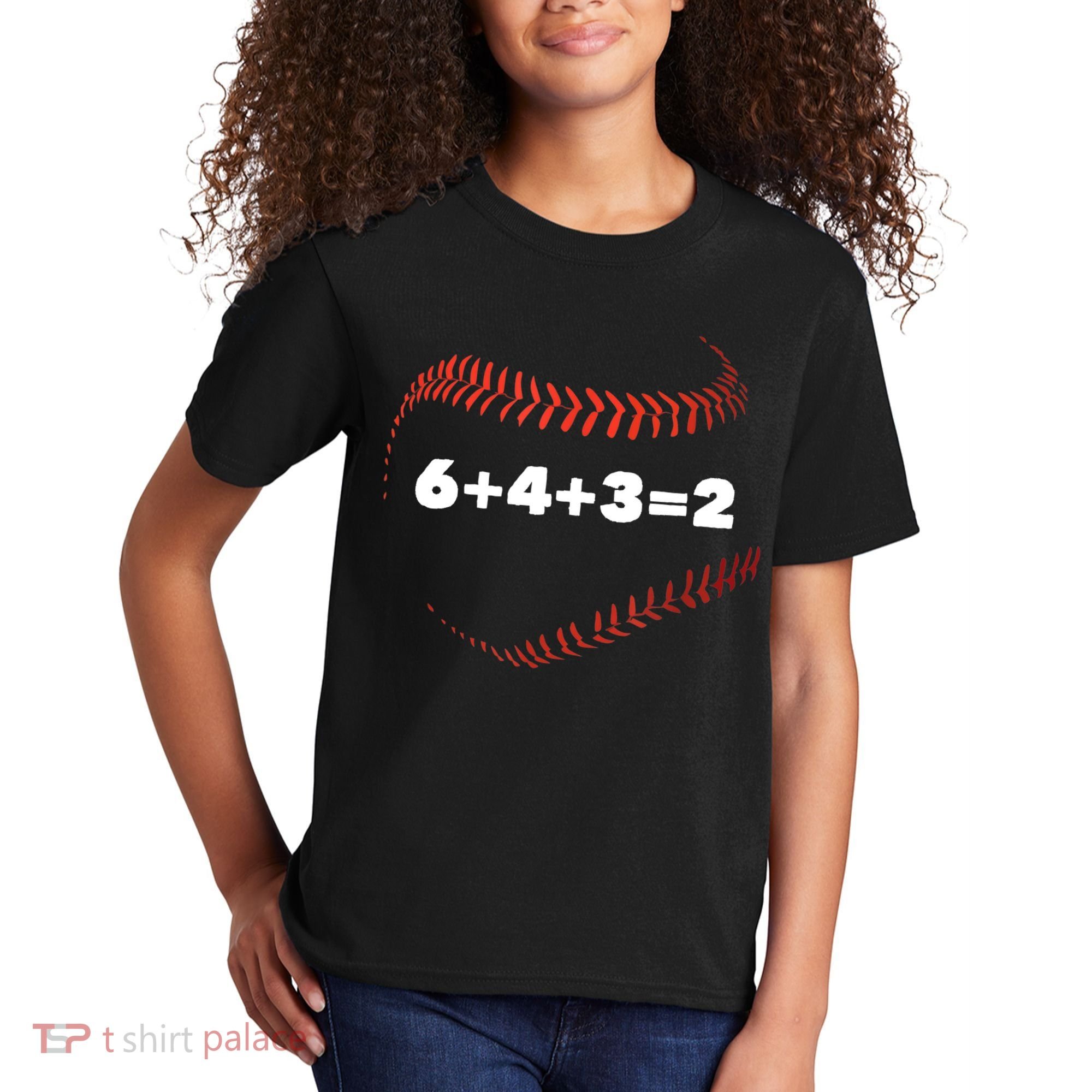 6+4+3=2 Double Play Baseball Player Gift Baseball Saying TShirt Kids T-Shirt
