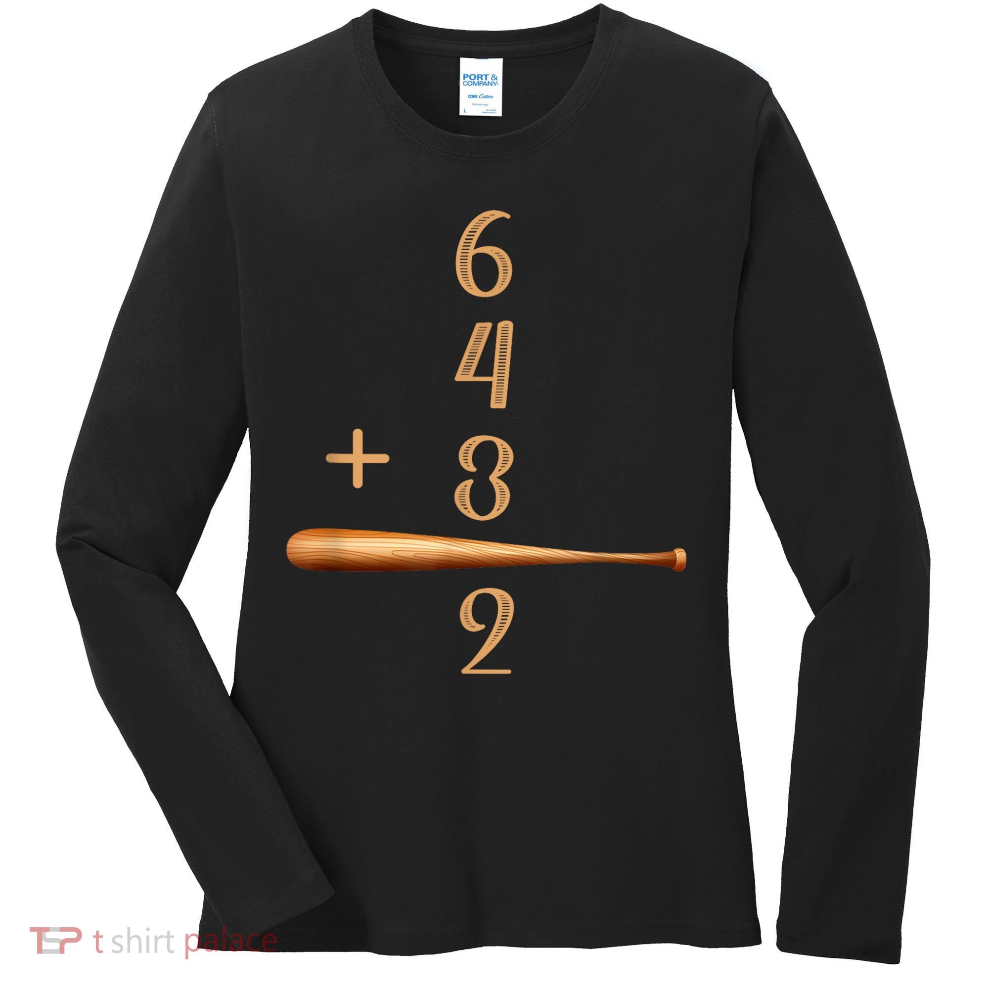 6+4+3=2 Double Play Baseball Player Baseball Saying Women's Long Sleeve Shirt